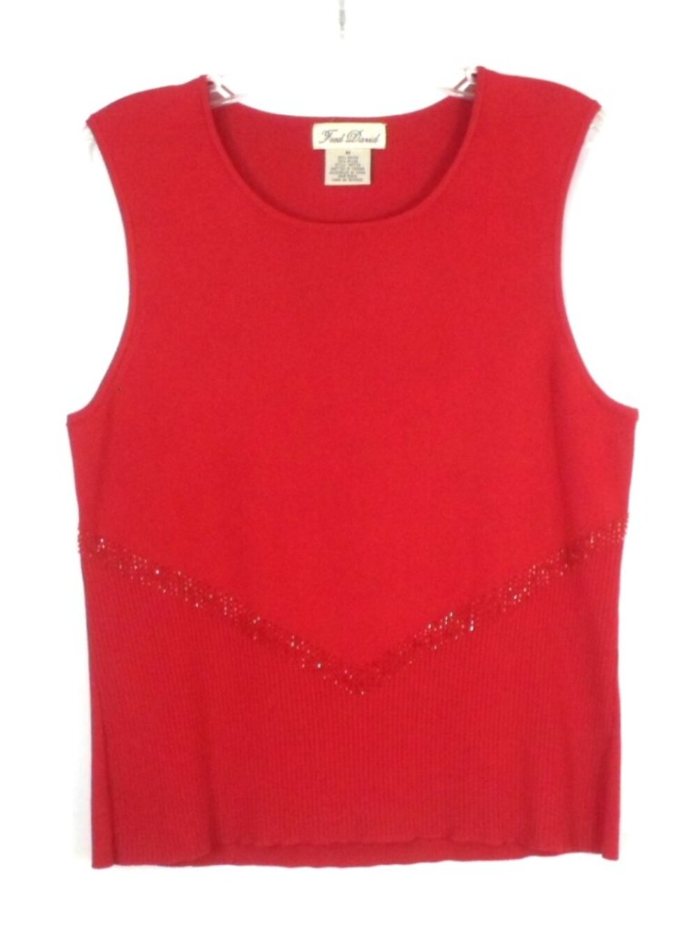 Vintage Fred David Red Shell Tank Top Womens M Sleeveless Embellished